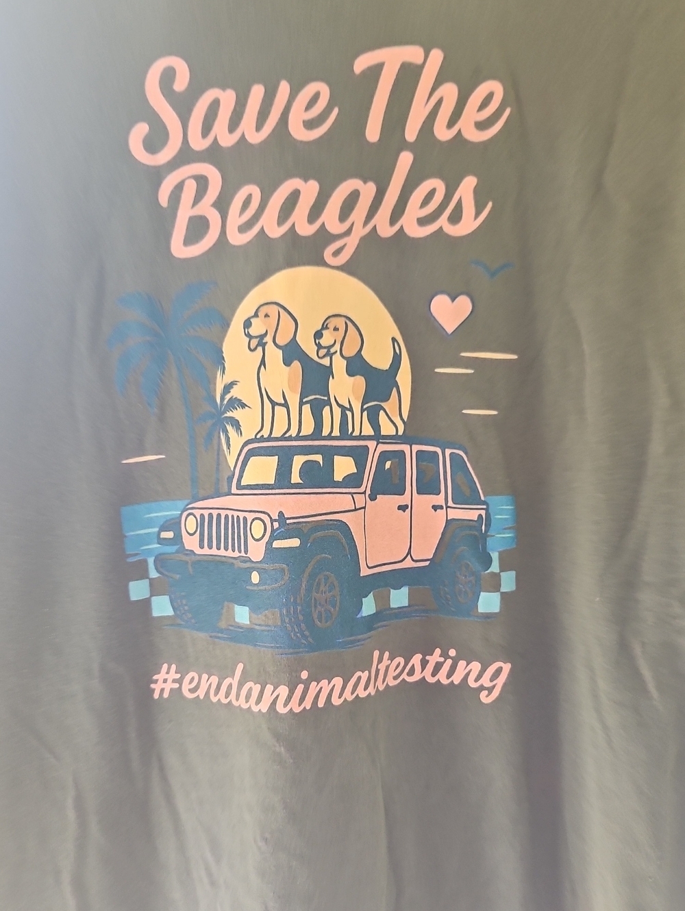 Green Tee "Save The Beagles" End Animal Testung Support